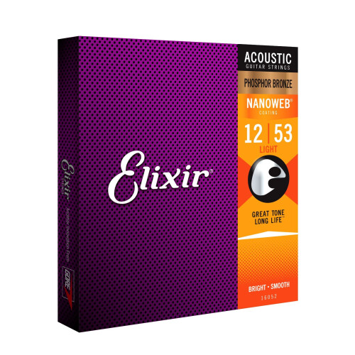 Elixir 92/8 Phosphor Bronze Acoustic Sets Ultra-Thin Nanoweb Coating - Light (0.012-0.053) 2