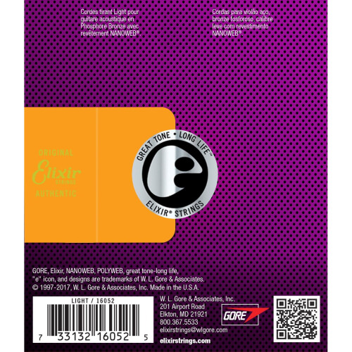 Elixir 92/8 Phosphor Bronze Acoustic Sets Ultra-Thin Nanoweb Coating - Light (0.012-0.053) 1
