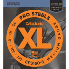 D'Addario EPS160-5 XL ProSteels Medium (.050-.135) 5-String Electric Bass Guitar Strings
