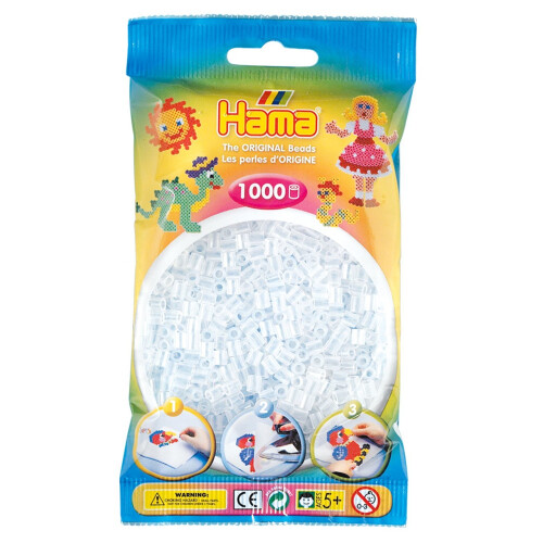 Hama Beads Perlen zum Bügeln - HAMA - MIDI - Beutel mit 1000 Perlen - Farblos