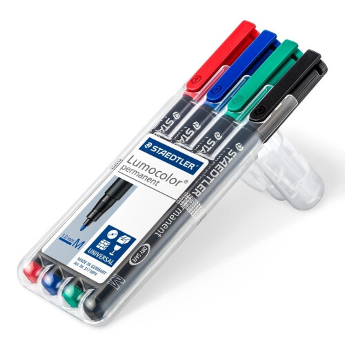 Staedtler Staedtler 317 WP4 Lumocolor Universal Permanent Medium Pens - Assorted Colours