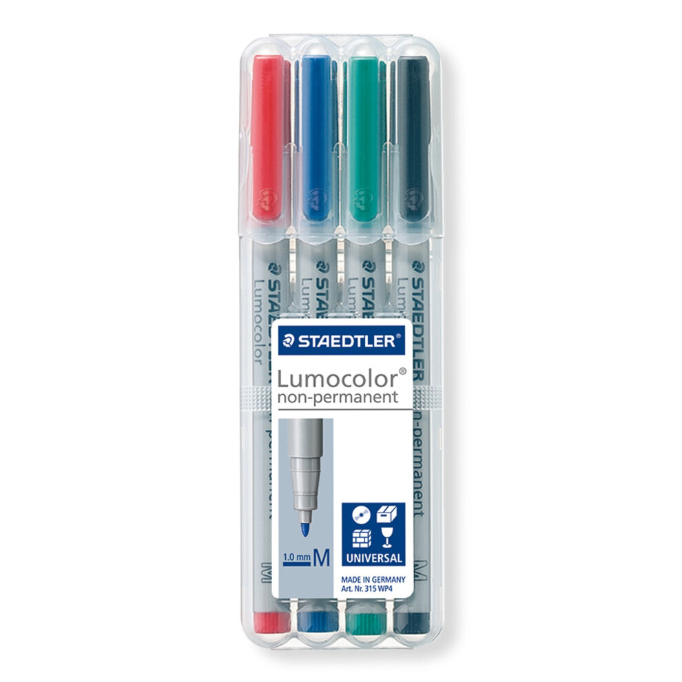 Staedtler 315 WP4 Lumocolor Universal Non Permanent Medium Pens - Assorted Colours