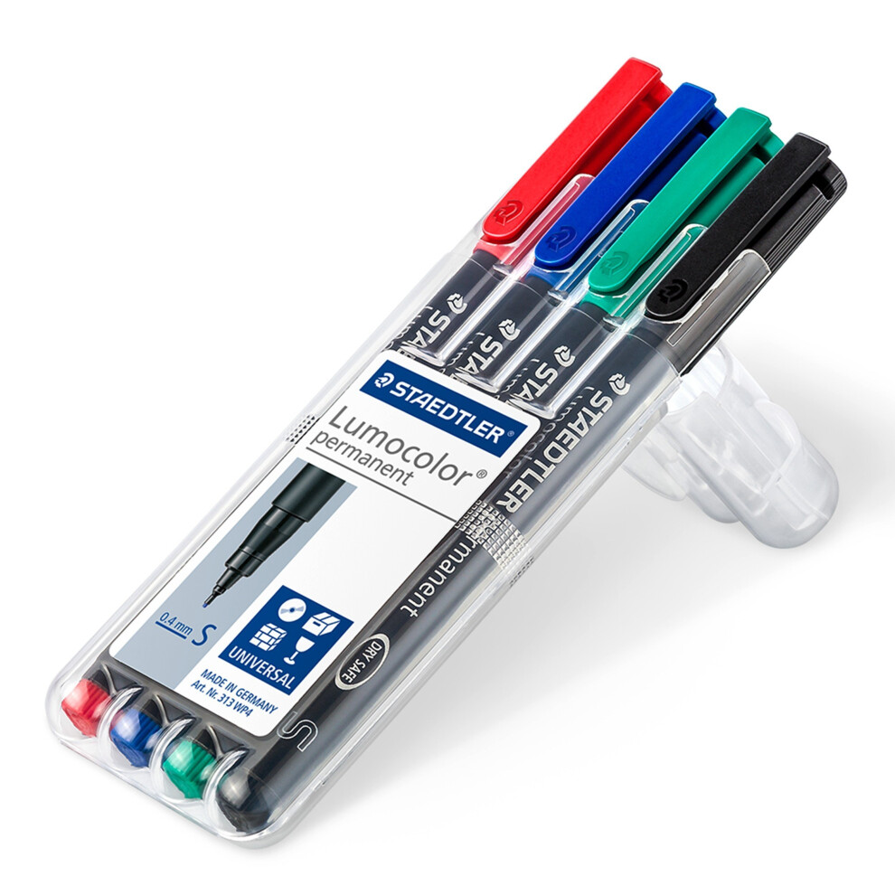 Staedtler 313 WP4 Lumocolor Universal Permanent Superfine Pens - Assorted Colours, Pack of 4