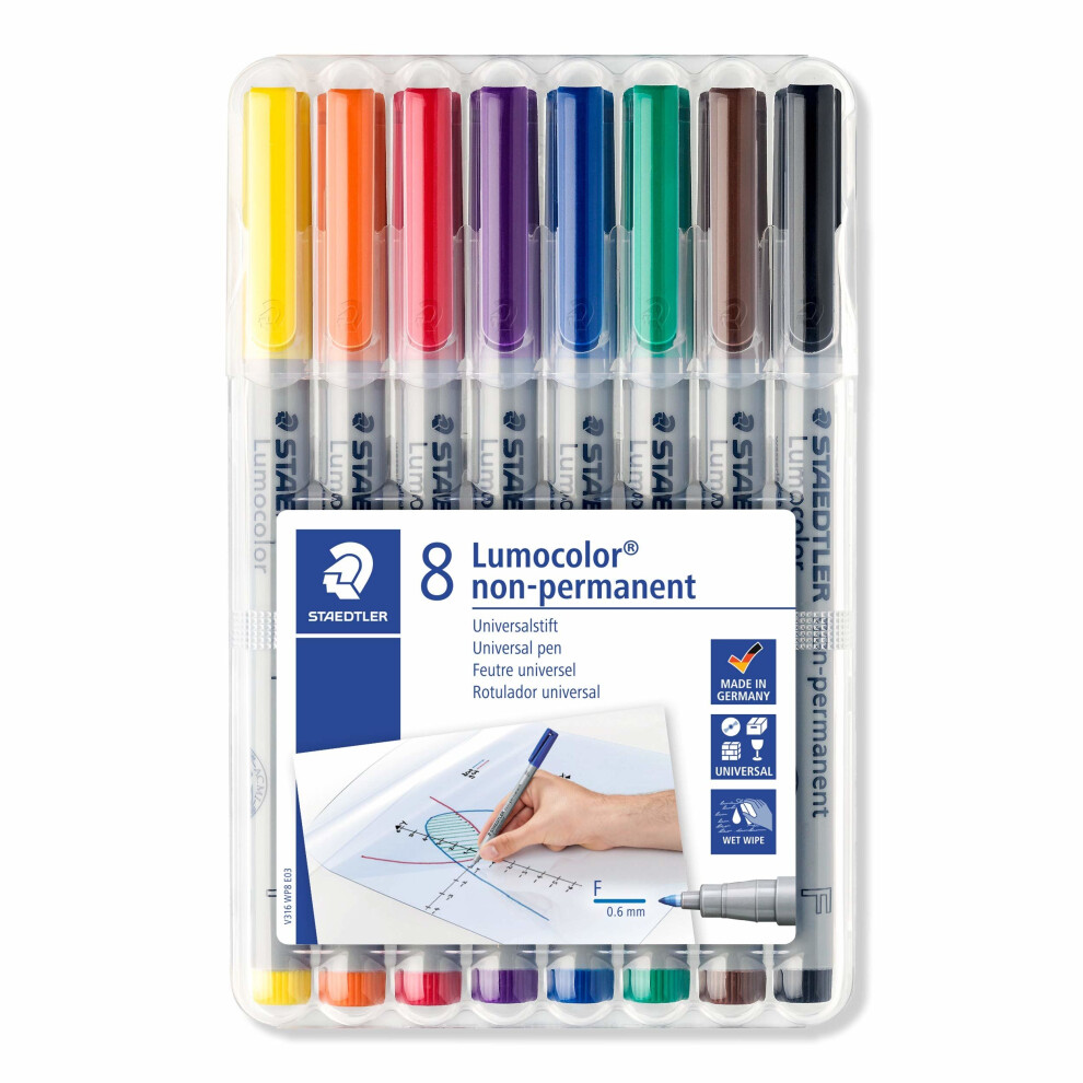 Staedtler Lumocolor Non-permanent Pen 316WP8 Fine 0.6 mm Line - Assorted Colours (Pack of 8)