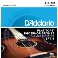 D'Addario Guitar Strings - Akustiske guitarstrenge - flade toppe Phosphor Bronze - For 6 String Guitar - Warm Semi -Light Tone - EFT16 - Light 12