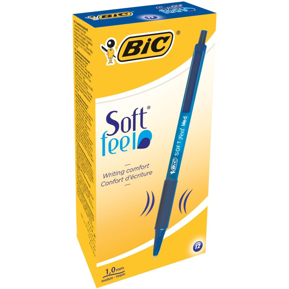 BIC Soft Feel Ballpoint Pens Medium Point (1.0 mm) â Blue, Box of 12