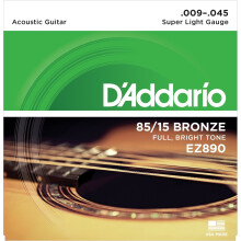 D'Addario Gitaarsnaren - Akoestische Gitaarsnaren - 85/15 Brons - Voor 6-snarige Gitaar - Volle Heldere Toon - EZ890 - Superlicht 9-45