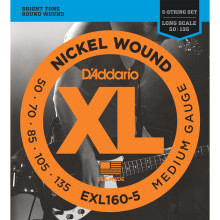 D'Addario EXL160-5 XL Nickel Wound Medium (.050-.135) 5-String Electric Bass Guitar Strings