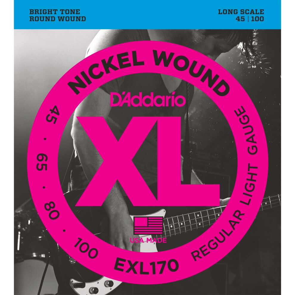 D'Addario EXL170 XL Nickel Wound Regular Light (.045-.100) Electric Bass Guitar Strings