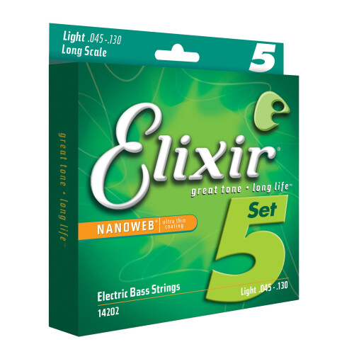 Elixir Bass Guitar Sets Ultra-Thin Nanoweb Coating Long Scale, 5 String - Medium (0.045-0.130) 2