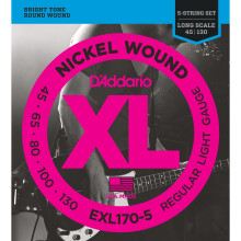 D'Addario EXL170-5 XL Nickel Wound Regular Light (.045-.130) 5-String Electric Bass Guitar Strings