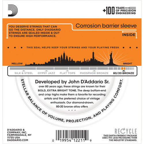 D'Addario EJ10 80/20 Bronze Extra Light  (.010-.047) Acoustic Guitar Strings 1