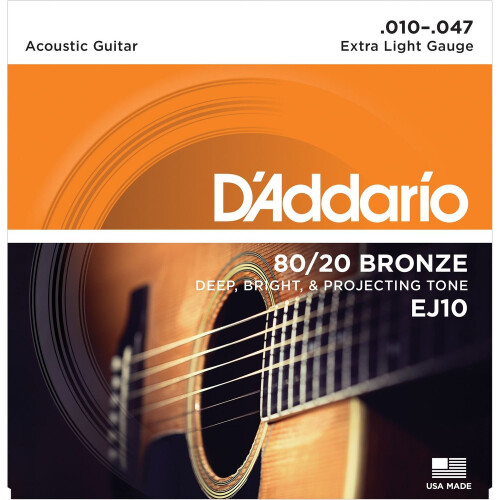 D'Addario EJ10 80/20 Bronze Extra Light  (.010-.047) Acoustic Guitar Strings