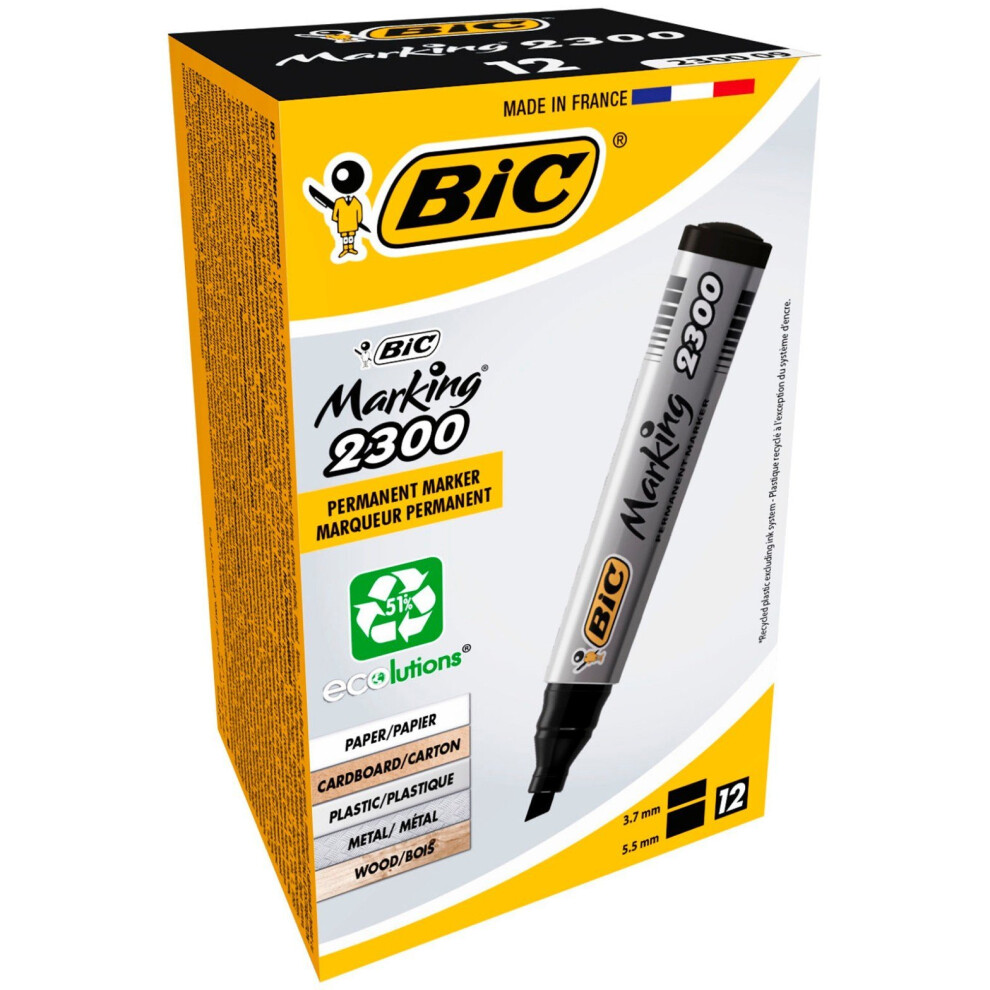 Bic Marking 2300 Ecolutions Permanent Markers Chisel Tip 12 Box Black