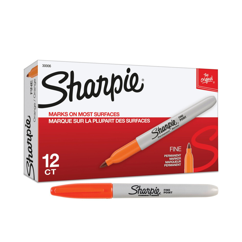 Sharpie Permanent Markers, Fine Point, Orange, 12-Pack (30006)