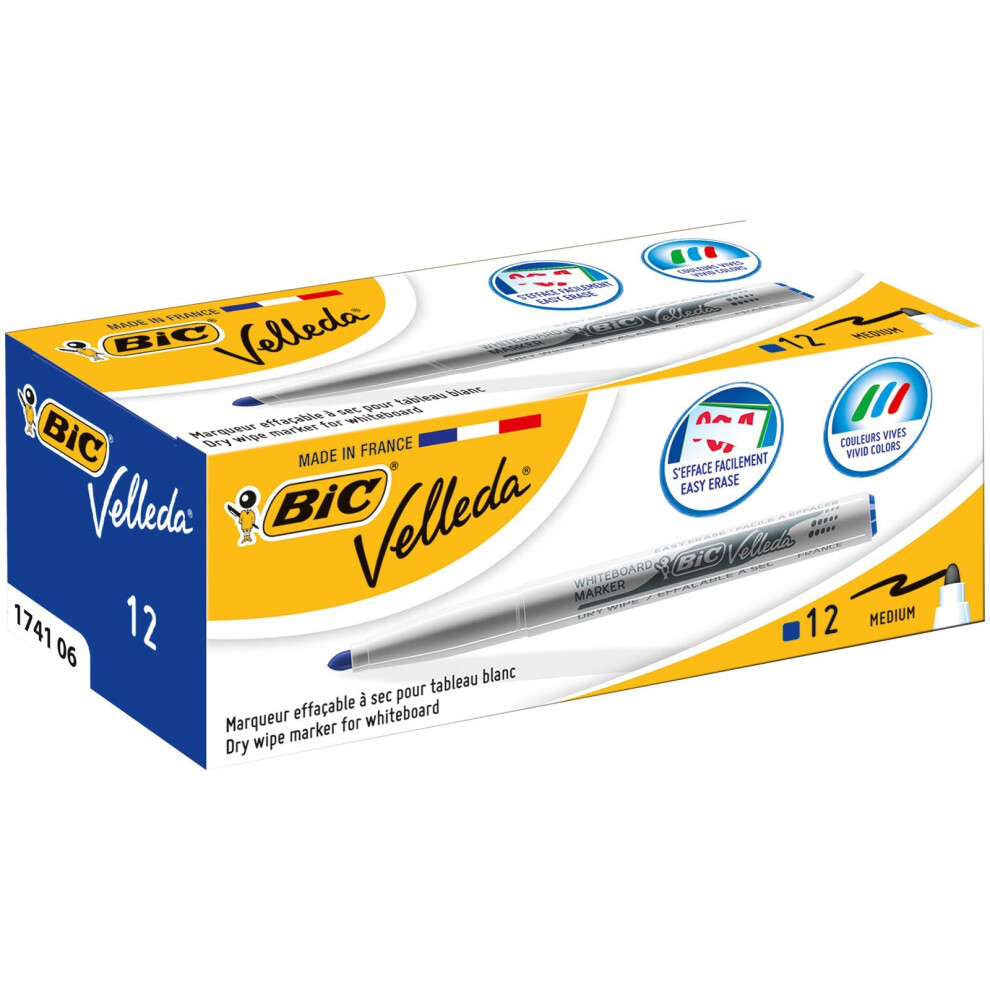 BIC VELLEDA 1741 Bullet Tip Pocket Cetone Whiteboard Marker 1.5mm Blue (Box 12)