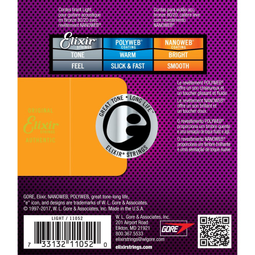 Elixir 80/20 Bronze Acoustic Sets Ultra-Thin Nanoweb Coating - Light (0.012-0.053) 1
