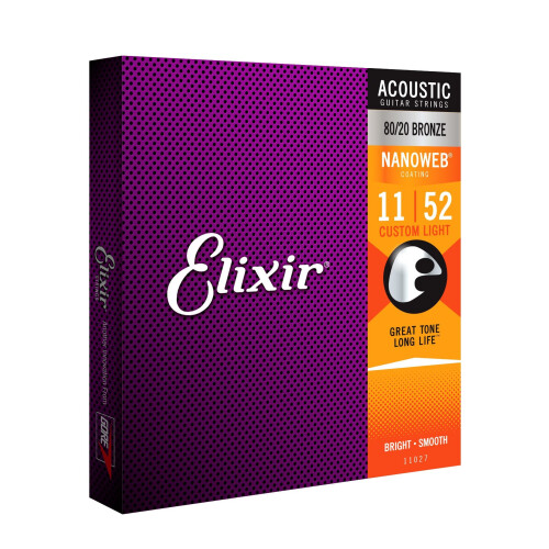 Elixir 80/20 Bronze Acoustic Sets Ultra-Thin Nanoweb Coating - Custom Light (0.011-0.052) 2
