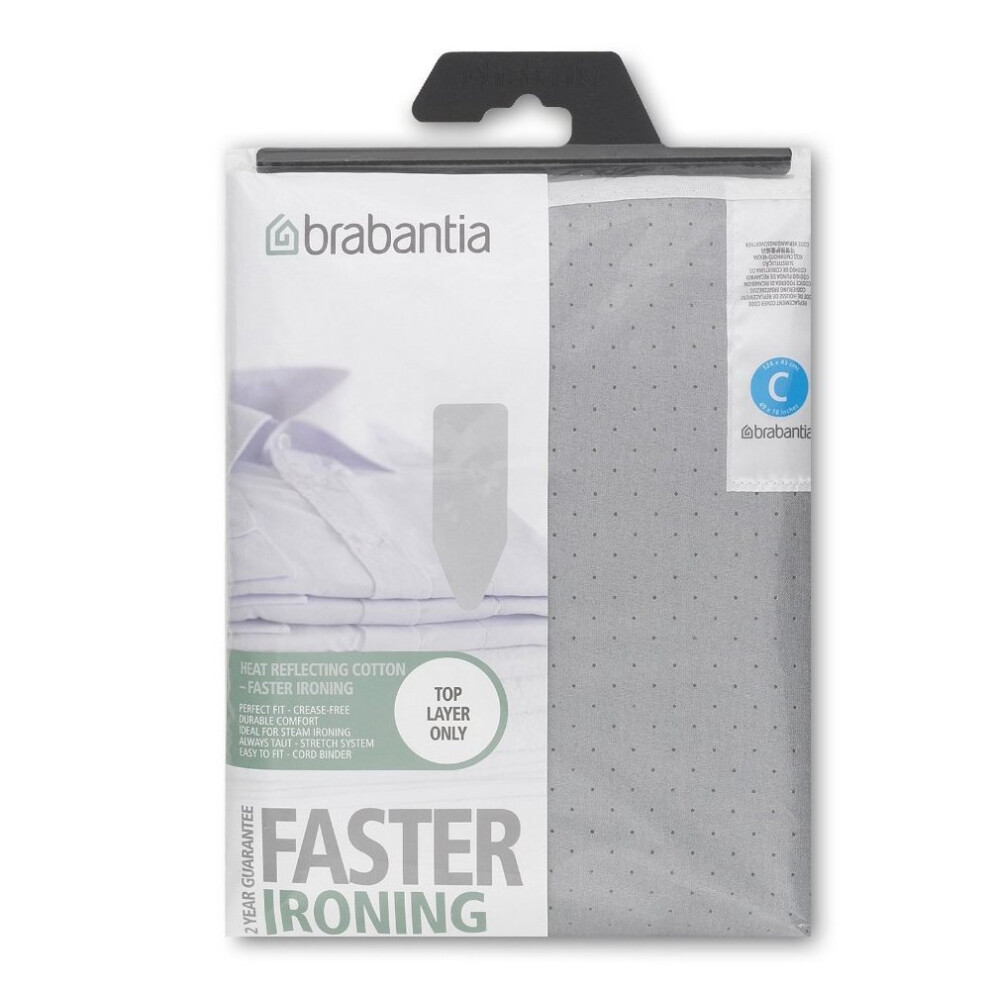 Brabantia Ironing Board Cover with 2 mm Foam - 124 x 45 cm, Wide, Metallised Silver