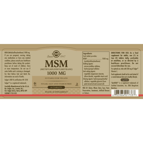 Solgar Solgar MSM 1000 mg Tablets - Pack of 60 1