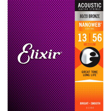 Elixir 80/20 Bronze Acoustic Sets Ultra-Thin Nanoweb Coating - Medium (0.013-0.056)