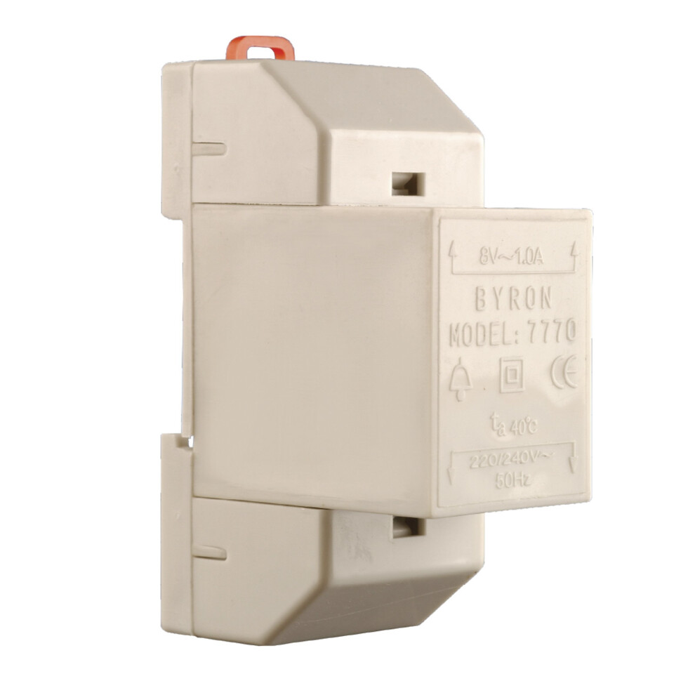 Byron 7770 wired DIN rail transformer – White – 8 V / 1amp