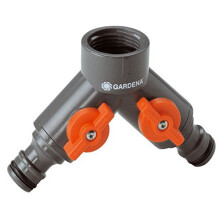GARDENA Twin-Tap Connector: Water distributor for taps with 26.5 mm (G 3/4”) threads for connecting two devices at the same time, both outlets...