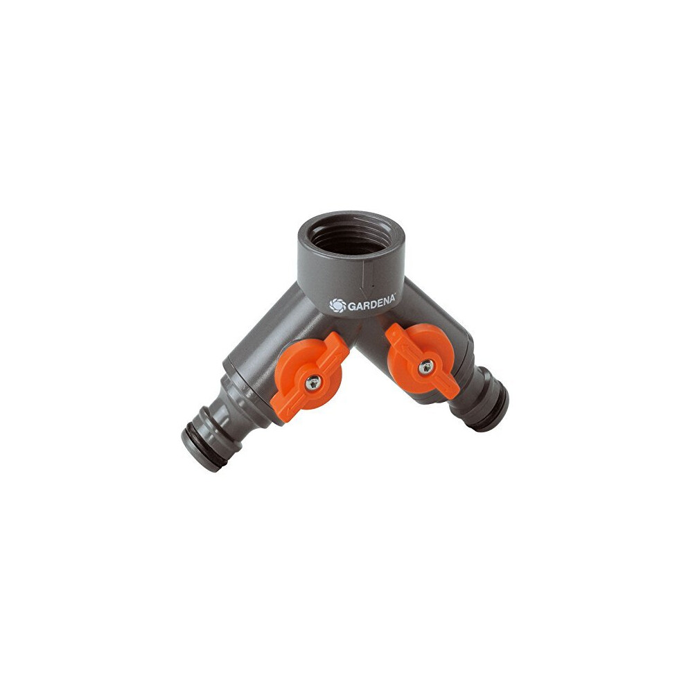 GARDENA Twin-Tap Connector: Water distributor for taps with 26.5 mm (G 3/4”) threads for connecting two devices at the same time, both outlets...