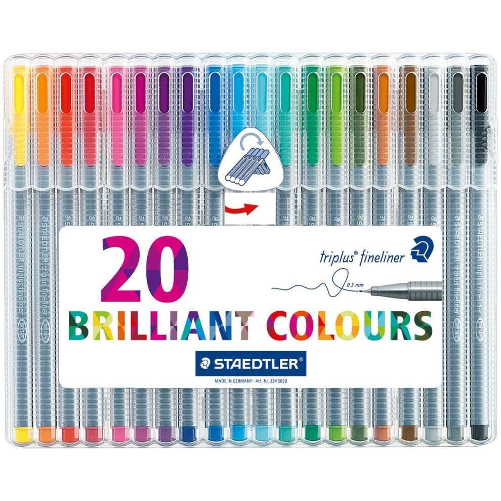 Staedtler 0.3 Mm Triplus Fineliner Pen - Assorted Colours (Pack Of 20)