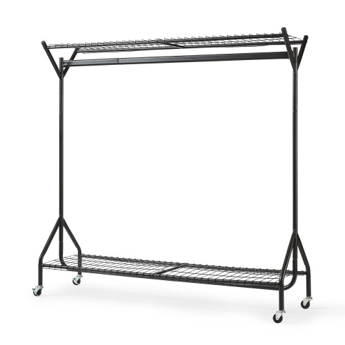 x 5ft Black Heavy-Duty Hanging Clothes Rail With Shoe Rack on OnBuy