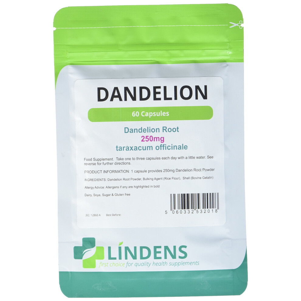 Lindens Dandelion 250Mg Capsules | 60 Pack | Each Capsule Contains 250Mg Powdered Dandelion Root