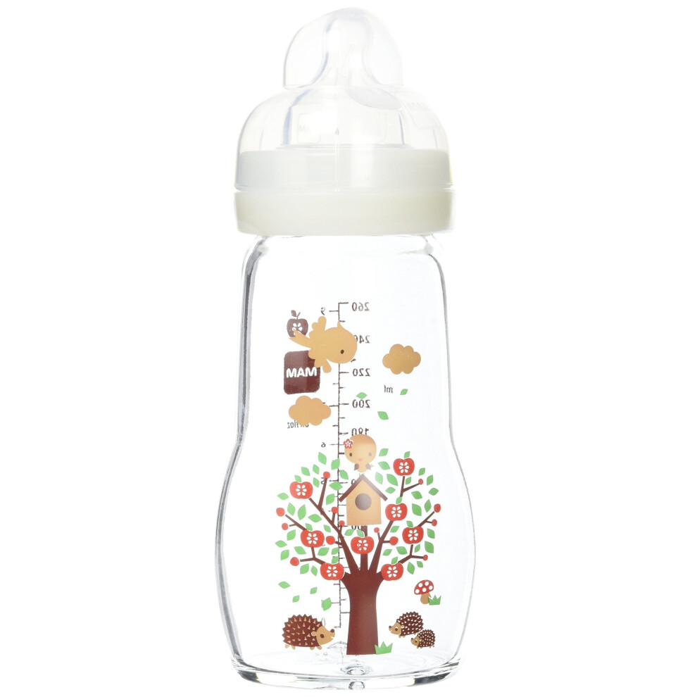 MAM Glass Bottle 260ml Silk Teat 0 Months +