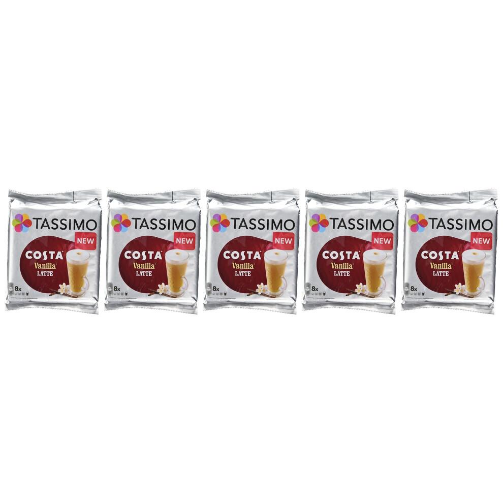 Tassimo Costa Vanilla Latte Coffee Pods (Case of 5, Total 80 pods, 40 servings)