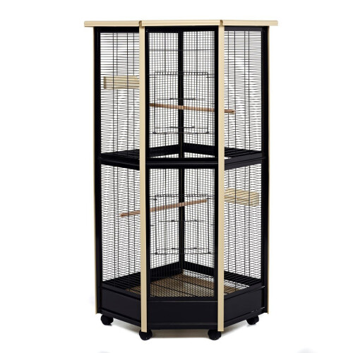 Tall All Metal Corner Aviary Bird Rat Cage - Cream & Black