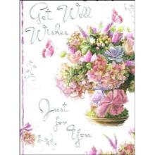 Get Well Soon Card (JJ4314) Just For You - Bouquet Of Flowers - Silver Embossed