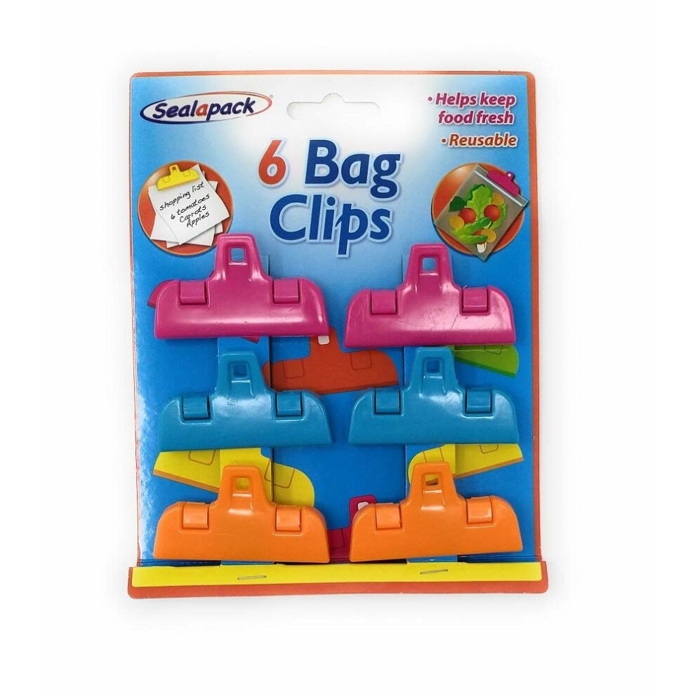 Sealapack Re-usable Multi-coloured Kitchen Food Bag Grip Clips Pack of 6