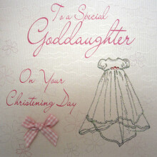 WHITE COTTON CARDS WB185 Christening Gown To a Special Goddaughter on Your Christening Handmade Christening Card, White