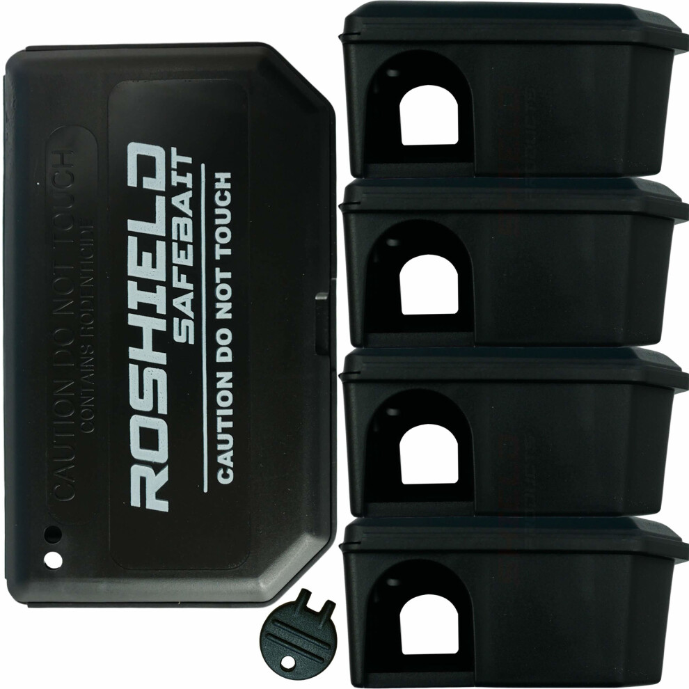 Roshield 5 Tamper Proof Mouse Bait Boxes - Holds Mice Poison Safely Away from Children & Pets (Empty - No Bait Included)