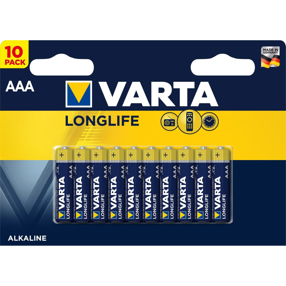 Varta Longlife AAA Alkaline Batteries LR03 - Pack of 10 - Packaging May Vary