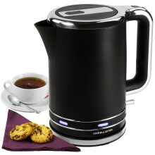 Andrew James Lumiglo Kettle | Matt Black 3000W Cordless Fast Boil 1.7L Jug with Blue LEDs | Reusable Filter & Flip Top Lid | AJ000617