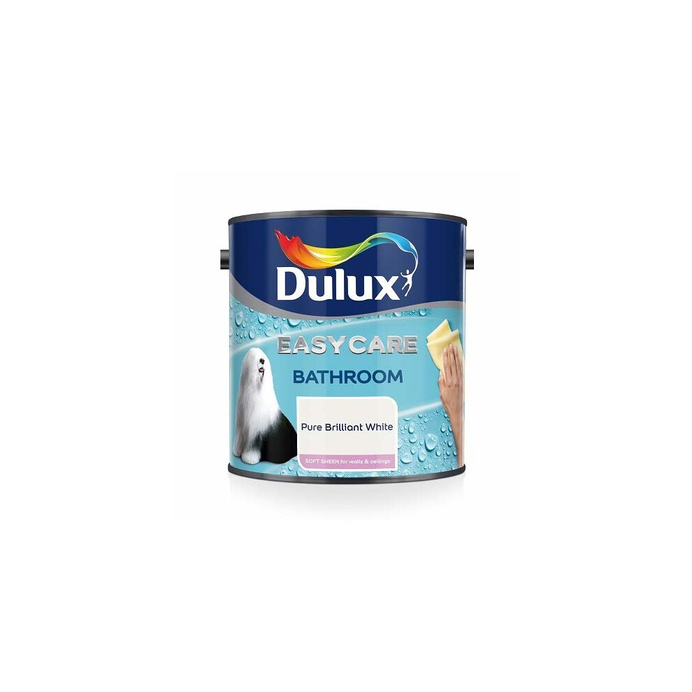 Dulux Easycare Bathroom Plus Soft Sheen Paint, Pure Brilliant White, 2.5 Litre
