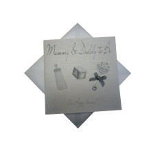 White Cotton Card Mummy and Daddy To Be Rattle (Silver)