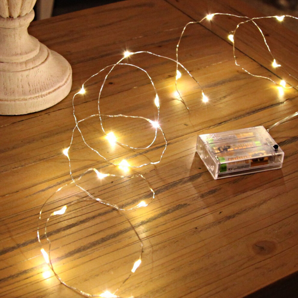 20 LED Micro Silver Wire Indoor Battery Operated Firefly String Lights by Festive Lights (Warm White)