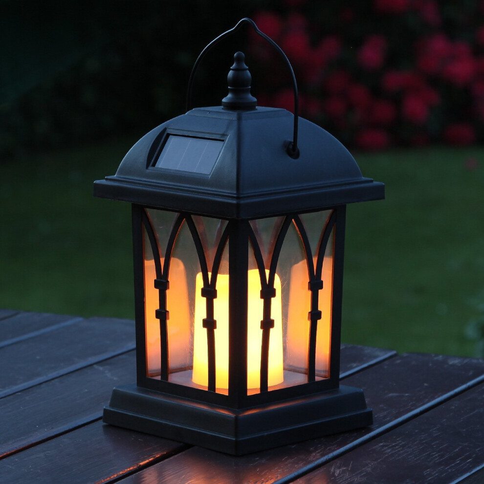 Festive Lights Garden Candle Lantern - Solar Powered - Flickering Effect - Amber LED - 27cm