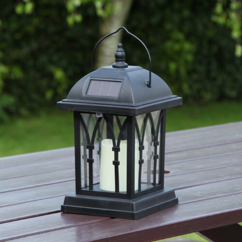 Festive Lights Garden Candle Lantern - Solar Powered - Flickering Effect - Amber LED - 27cm 2