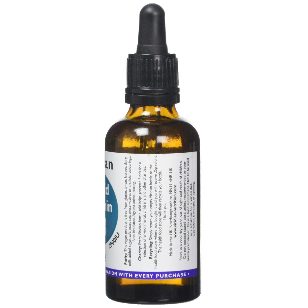 Viridian Liquid Vitamin D 2000IU - Vegan D3 - 50ml