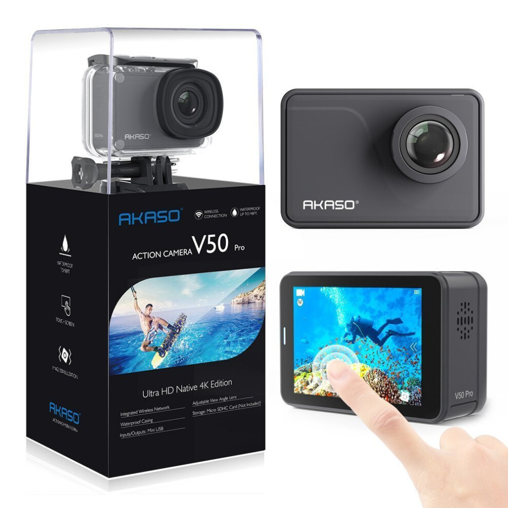 AKASO V50 Pro Native 4K/30fps 20MP WiFi Action Camera with EIS Touch Screen Adjustable View Angle 30m Waterproof Camera Support External Mic Remote...