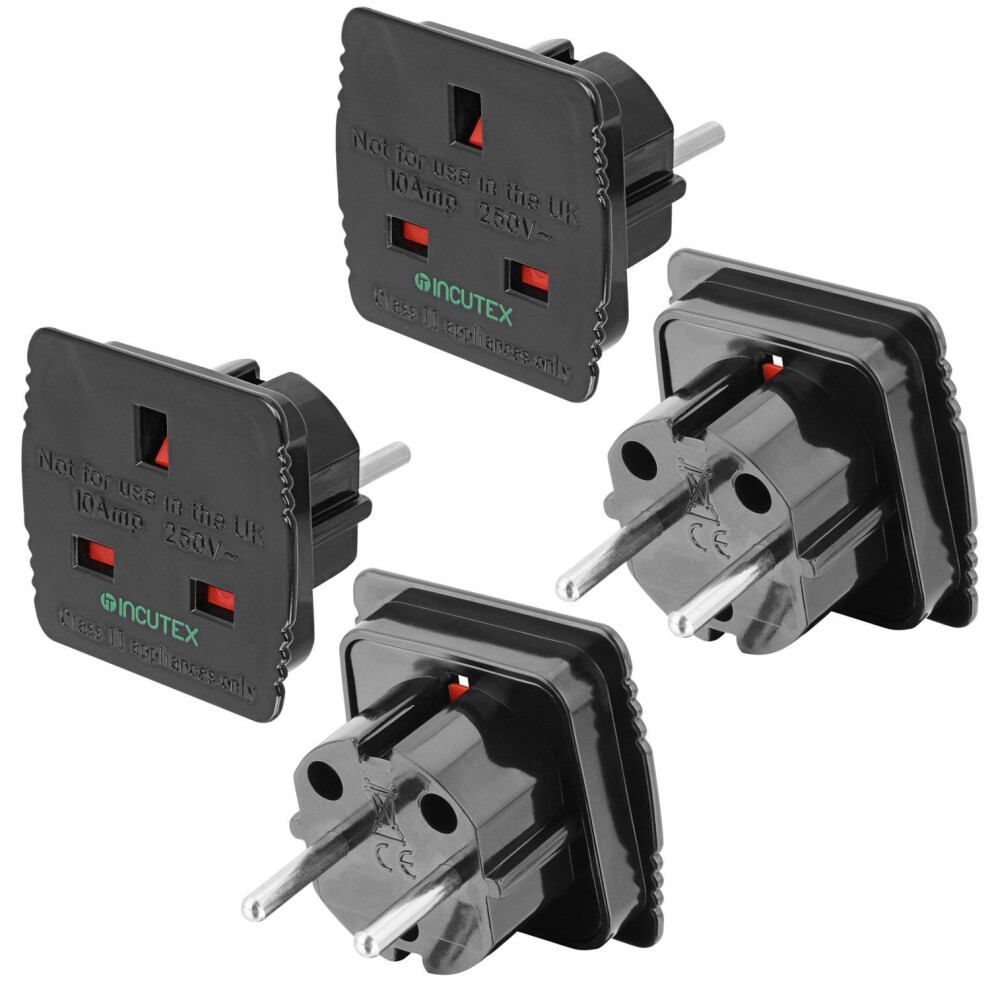 Incutex Travel Adapter UK GB England Travel Adapter EU Schuko 2-Pin on UK 3-Pin Travel Socket-/Plugadapter (2x, UK to EU - black)