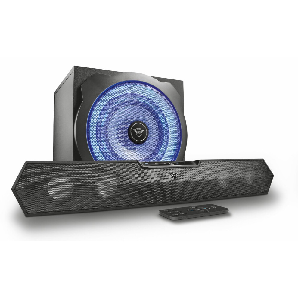 Trust Gaming 22329 GXT 668 2.1 Soundbar Speaker System with Subwoofer for PC, PS4 and Xbox One, LED Illuminated, Black