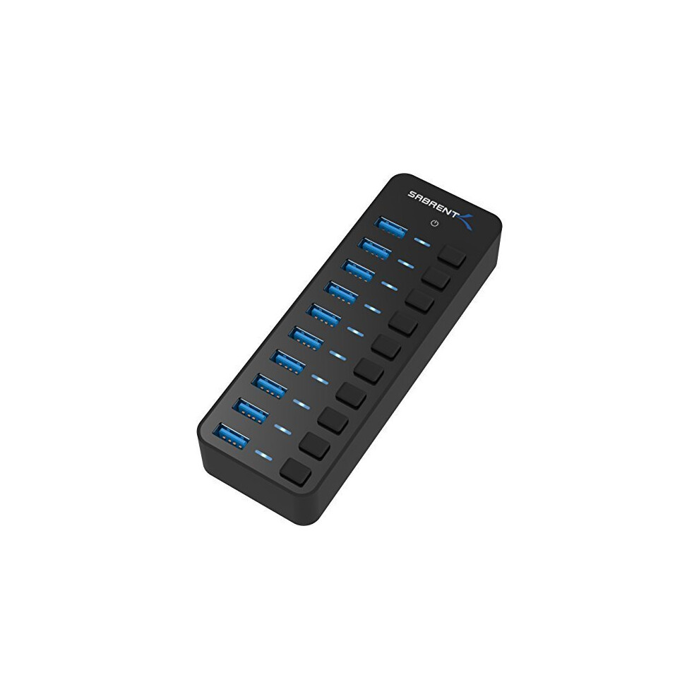 Sabrent 10-Port 60W Usb 3.0 Hub With Individual Power Switches And Leds Includes 60W 12V/5A Power Adapter (Hb-Bu10) 819921013811